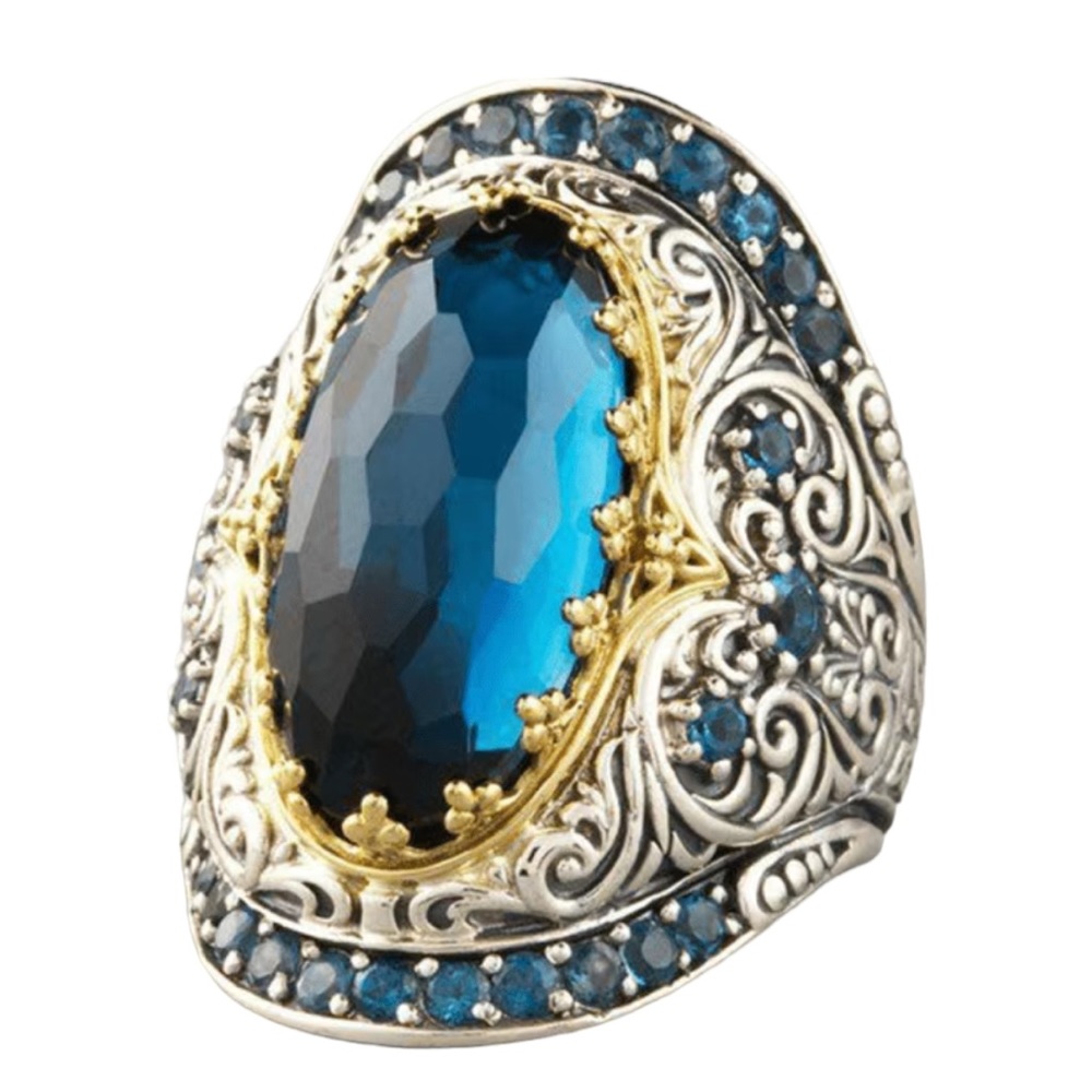 Vintage Style Silver and Gold Blue Stone Ring